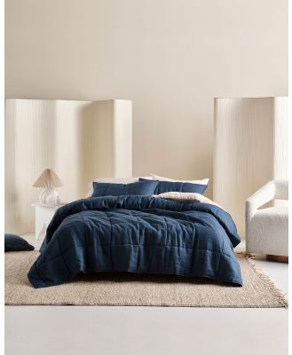 Linen House - Nimes Pure Linen Coverlet - Home (Navy) Nimes Pure Linen Coverlet