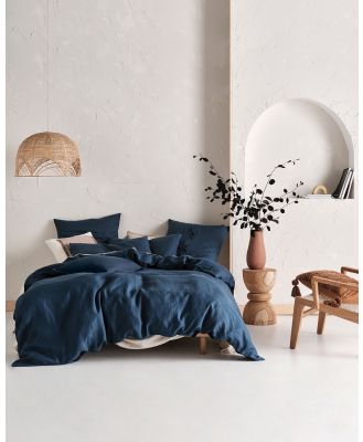 Linen House - Nimes Pure Linen Quilt Cover Set - Home (Navy) Nimes Pure Linen Quilt Cover Set