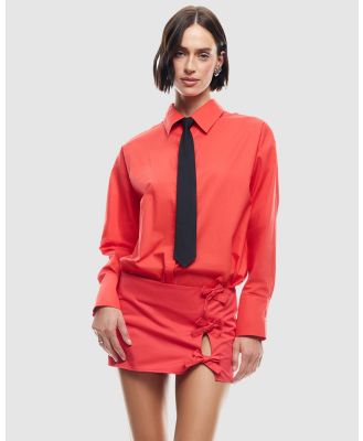 Lioness - Valentino Tie Shirt - Tops (Crimson) Valentino Tie Shirt