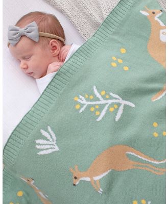 Living Textiles - Australiana Baby Blanket   Kangaroo Green - Blankets (Green) Australiana Baby Blanket - Kangaroo-Green