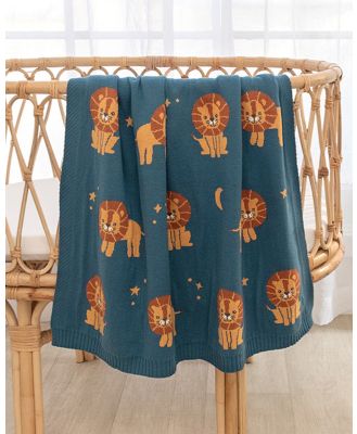 Living Textiles - Whimsical Baby Blanket   Lion Navy - Blankets (Navy) Whimsical Baby Blanket - Lion-Navy