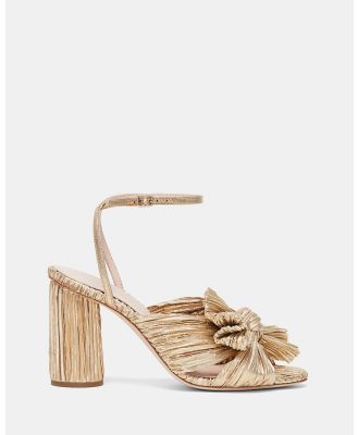 Loeffler Randall - Camellia Knot Mules with Ankle Strap - Heels (Gold) Camellia Knot Mules with Ankle Strap