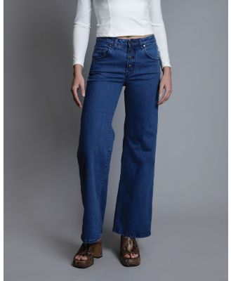 Love and Nostalgia - Kate Button Fly Wide Leg Jeans - High-Waisted (Electric Indigo) Kate Button Fly Wide Leg Jeans