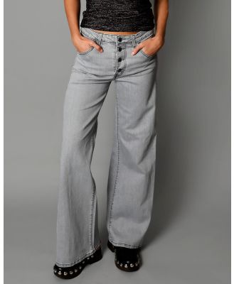 Love and Nostalgia - Kate Button Fly Wide Leg Jeans - High-Waisted (Grey Denim) Kate Button Fly Wide Leg Jeans