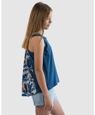 Love Haidee - Girls Luxe Printed Tank in Banana Leaf Palms - T-Shirts & Singlets (Blue) Girls Luxe Printed Tank in Banana Leaf Palms