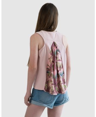 Love Haidee - Girls Luxe Printed Tank in Pink Palms - T-Shirts & Singlets (Pink) Girls Luxe Printed Tank in Pink Palms
