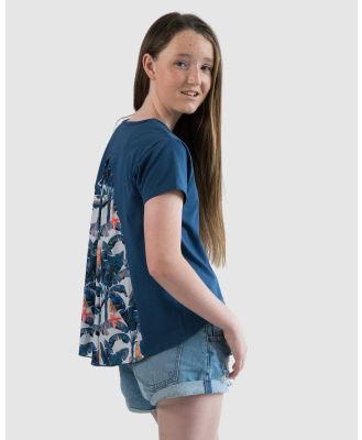 Love Haidee - Girls Luxe Printed Top in Banana Leaf Palms - Short Sleeve T-Shirts (Blue) Girls Luxe Printed Top in Banana Leaf Palms