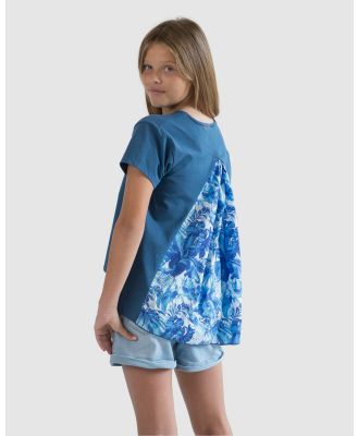 Love Haidee - Girls Luxe Printed Top in Indigo Jungle - Short Sleeve T-Shirts (Blue) Girls Luxe Printed Top in Indigo Jungle