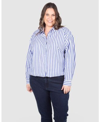Love Your Wardrobe - Carrie Stripe Drop Shoulder Cotton Shirt - Shirts & Polos (Indigo & White) Carrie Stripe Drop Shoulder Cotton Shirt