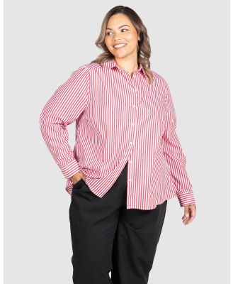 Love Your Wardrobe - Ella Stripe Button Up Shirt - Shirts & Polos (RedWhite) Ella Stripe Button-Up Shirt