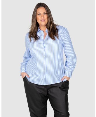 Love Your Wardrobe - Ella Stripe Button Up Shirt - Shirts & Polos (Sky Blue/White) Ella Stripe Button-Up Shirt