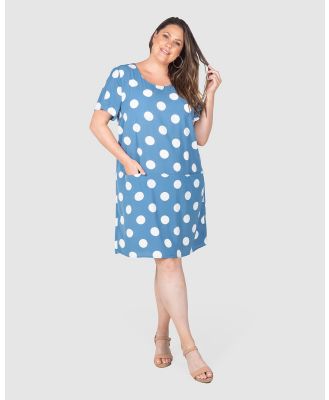 Love Your Wardrobe - Kelsey Spot Pocket Shift Dress - Printed Dresses (Blue & White Spot) Kelsey Spot Pocket Shift Dress