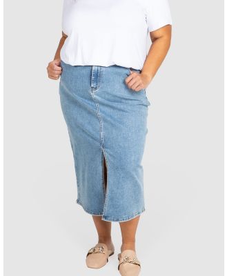 Love Your Wardrobe - Tabitha Stretch Denim Midi Skirt - Denim skirts (Mid Indigo) Tabitha Stretch Denim Midi Skirt