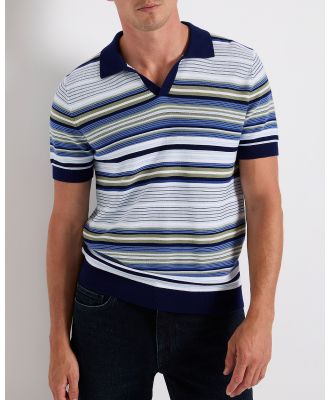 Marcs - Kyle Stripe Knit Polo - Jumpers & Cardigans (Blue Stripe) Kyle Stripe Knit Polo