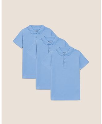 Marks & Spencer - 3 Pack Pure Cotton Short Sleeve Schoolwear Polo   Kids Teens - Shirts & Polos (Blue) 3-Pack Pure Cotton Short Sleeve Schoolwear Polo - Kids-Teens