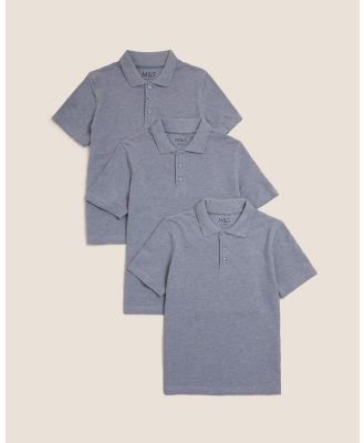 Marks & Spencer - 3 Pack Pure Cotton Short Sleeve Schoolwear Polo   Kids Teens - Shirts & Polos (Grey) 3-Pack Pure Cotton Short Sleeve Schoolwear Polo - Kids-Teens