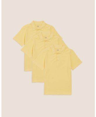 Marks & Spencer - 3 Pack Pure Cotton Short Sleeve Schoolwear Polo   Kids Teens - Shirts & Polos (Yellow) 3-Pack Pure Cotton Short Sleeve Schoolwear Polo - Kids-Teens