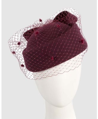 Max Alexander - Felt Burgundy Pillbox Hat With Veil - Fascinators (Wine) Felt Burgundy Pillbox Hat With Veil