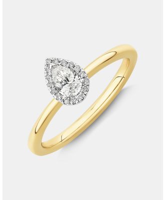 Michael Hill - 0.31 Carat TW Pear Cut Diamond Halo Engagement Ring in 14kt Yellow and White Gold - Jewellery (Yellow and White) 0.31 Carat TW Pear Cut Diamond Halo Engagement Ring in 14kt Yellow and White Gold