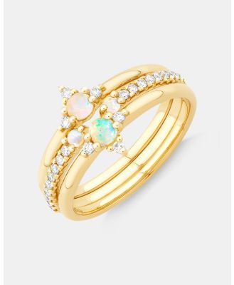 Michael Hill - 3 Ring Set with Opal & 0.18 Carat TW of Diamonds in 10kt Yellow Gold - Jewellery (Yellow) 3 Ring Set with Opal & 0.18 Carat TW of Diamonds in 10kt Yellow Gold