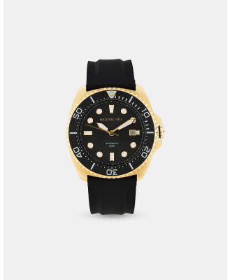 Michael Hill - Men's Automatic Watch in Yellow Gold Tone Stainless Steel with Black Dial and Silicone Strap - Luxury Watches (Black and Yellow) Men's Automatic Watch in Yellow Gold Tone Stainless Steel with Black Dial and Silicone Strap