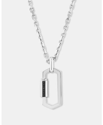 Michael Hill - Men's Black Diamond Pendant on Heavy Cable Chain in Sterling Silver - Jewellery (Silver) Men's Black Diamond Pendant on Heavy Cable Chain in Sterling Silver