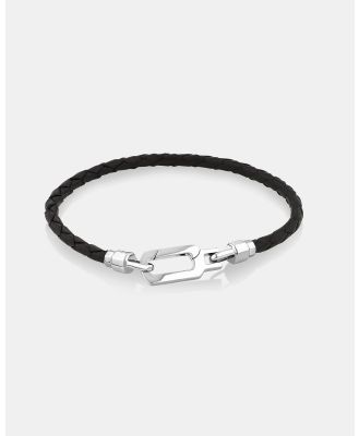 Michael Hill - Men's Braided Leather Bracelet with Sterling Silver - Jewellery (Silver) Men's Braided Leather Bracelet with Sterling Silver