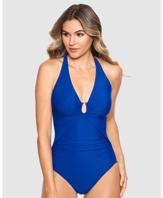 Miraclesuit Swimwear  - Bling Plunge Neck One Piece Shaping Swimsuit - One-Piece / Swimsuit (Blue) Bling Plunge Neck One Piece Shaping Swimsuit
