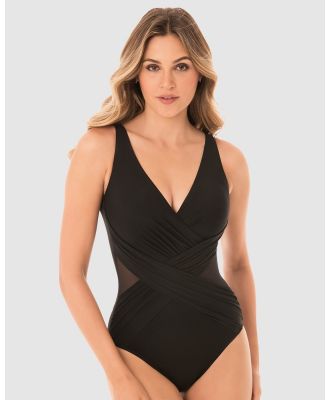 Miraclesuit Swimwear  - Crossover Draped Shaping Swimsuit - One-Piece / Swimsuit (Black) Crossover Draped Shaping Swimsuit