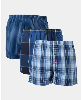 Mitch Dowd - Cubist Check Cotton Boxer Short 3 Pack   Blue - Boxers (Blue) Cubist Check Cotton Boxer Short 3 Pack - Blue