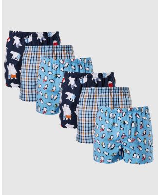 Mitch Dowd - Polar Bears & Penguins Cotton Boxer Shorts Value 6 Pack   Blue - Multi-Packs (Blue) Polar Bears & Penguins Cotton Boxer Shorts Value 6 Pack - Blue