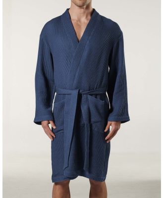 Mitch Dowd - Waffle Texture Bamboo Woven Robe   Denim - Sleepwear (Blue) Waffle Texture Bamboo Woven Robe - Denim