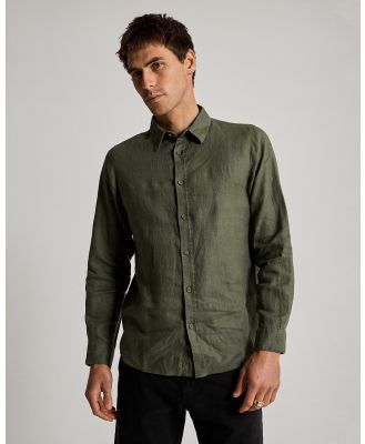 Mr Simple - Linen Long Sleeve Shirt - Shirts & Polos (Green) Linen Long Sleeve Shirt
