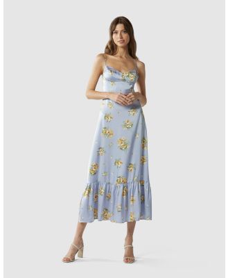 MVN - Gardenia Satin Dress - Printed Dresses (Blue) Gardenia Satin Dress