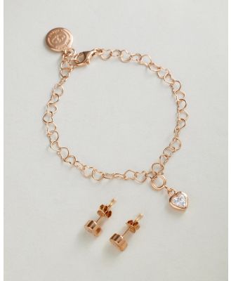 My Little Silver - Sparkle Heart Chain of Hearts Charm Bracelet and Studs Set   Kids - Jewellery (Rose Gold) Sparkle Heart Chain of Hearts Charm Bracelet and Studs Set - Kids