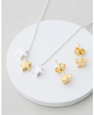 My Little Silver - Two Toned Floating Stars   Gold Set - Jewellery (Two Toned Sterling Silver) Two Toned Floating Stars - Gold Set