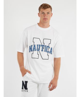 NAUTICA - College Omega Letterman Heavyweight Tee - Short Sleeve T-Shirts (WHITE) College Omega Letterman Heavyweight Tee