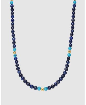 Nialaya Jewellery - Beaded Necklace with Blue Lapis, Turquoise, and Gold - Jewellery (BLUE) Beaded Necklace with Blue Lapis, Turquoise, and Gold