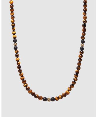 Nialaya Jewellery - Beaded Necklace with Brown Tiger Eye and Gold - Jewellery (BROWN) Beaded Necklace with Brown Tiger Eye and Gold