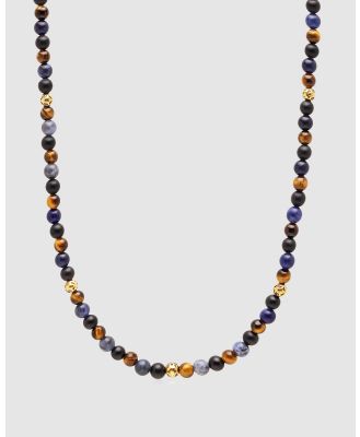 Nialaya Jewellery - Beaded Necklace with Dumortierite, Brown Tiger Eye, and Gold - Jewellery (BROWN) Beaded Necklace with Dumortierite, Brown Tiger Eye, and Gold