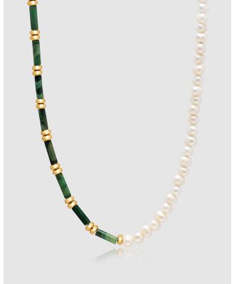 Nialaya Jewellery - Beaded Necklace with Freshwater Pearls and Green Jade - Jewellery (GREEN) Beaded Necklace with Freshwater Pearls and Green Jade