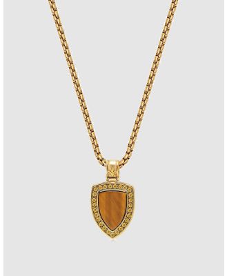 Nialaya Jewellery - Gold Necklace With Brown Tiger Eye Shield Pendant - Jewellery (Gold) Gold Necklace With Brown Tiger Eye Shield Pendant