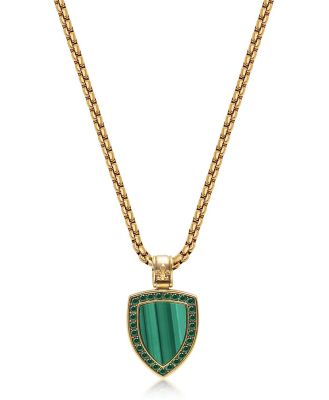 Nialaya Jewellery - Gold Necklace with Malachite Shield Pendant - Jewellery (GREEN) Gold Necklace with Malachite Shield Pendant