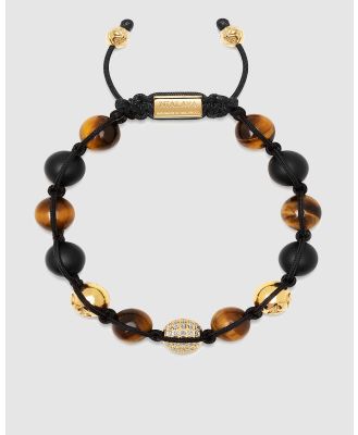 Nialaya Jewellery - Men's Beaded Bracelet with Gold, CZ Diamond, Matte Onyx, and Brown Tiger Eye - Jewellery (multi) Men's Beaded Bracelet with Gold, CZ Diamond, Matte Onyx, and Brown Tiger Eye