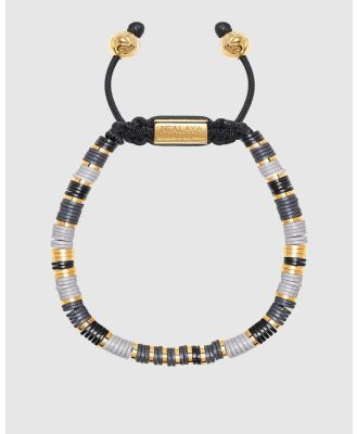 Nialaya Jewellery - Men's Beaded Bracelet with Grey and Gold Disc Beads - Jewellery (Grey) Men's Beaded Bracelet with Grey and Gold Disc Beads