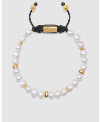 Nialaya Jewellery - Men's Beaded Bracelet with Pearl and Gold - Jewellery (white) Men's Beaded Bracelet with Pearl and Gold