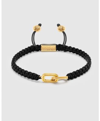 Nialaya Jewellery - Men's Black String Bracelet With Gold Interlocking Rings - Jewellery (Gold) Men's Black String Bracelet With Gold Interlocking Rings
