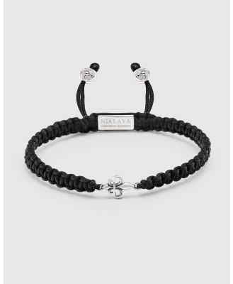 Nialaya Jewellery - Men's Black String Bracelet With Silver Fleur De Lis - Jewellery (Black) Men's Black String Bracelet With Silver Fleur De Lis