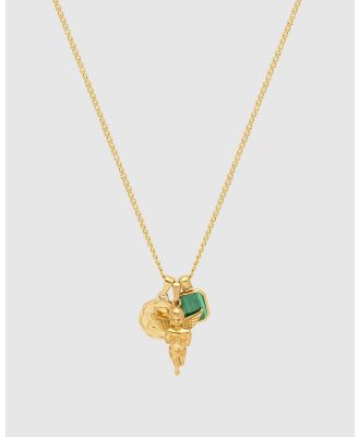 Nialaya Jewellery - Men's Gold Talisman Necklace With Angel And Malachite Pendant - Jewellery (Gold) Men's Gold Talisman Necklace With Angel And Malachite Pendant