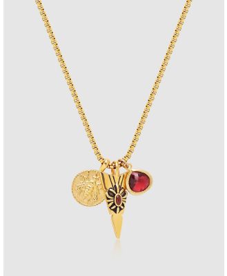 Nialaya Jewellery - Men's Golden Trio Necklace with Arrowhead, Red Ruby CZ Drop and Bee Pendant - Jewellery (Gold) Men's Golden Trio Necklace with Arrowhead, Red Ruby CZ Drop and Bee Pendant
